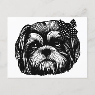 Shih Tzu dog with polka dot bow Original art   Postcard