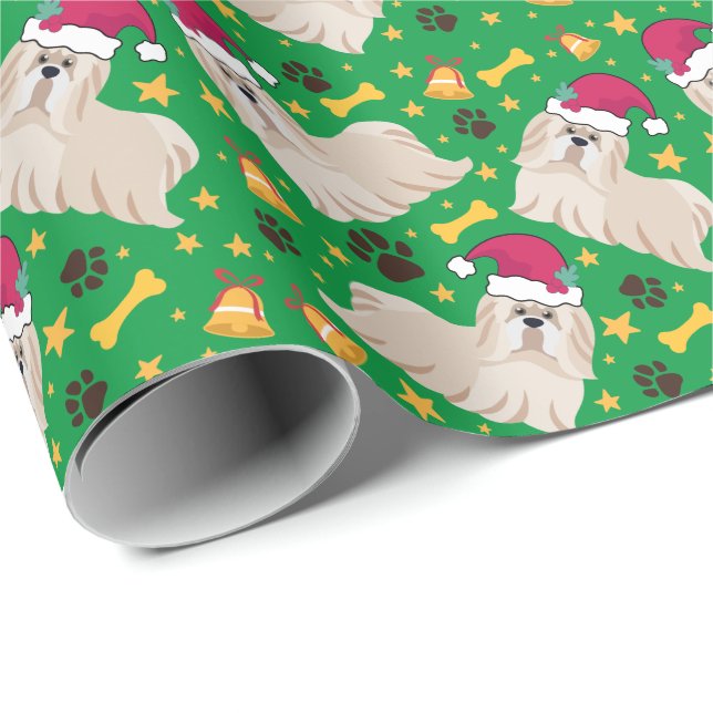 Shih Tzu Dog With Santa Hat Christmas Wrapping Paper (Roll Corner)