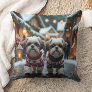 Shih Tzu Dogs Christmas Snow Holiday Cushion