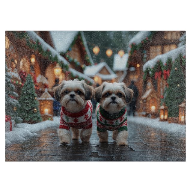 Shih Tzu Dogs Christmas Snow Holiday Cutting Board (Front)