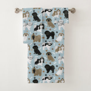 Shih Tzu Dogs Paws and Bones Bath Towel Set