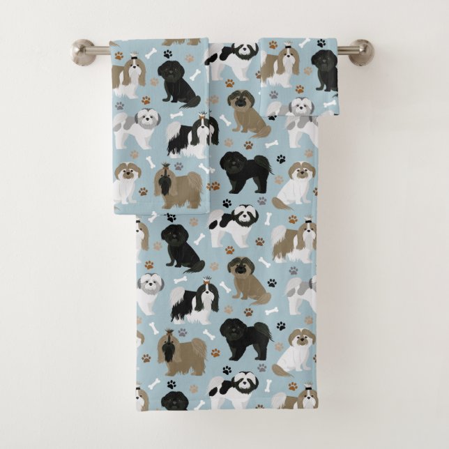 Shih Tzu Dogs Paws and Bones Bath Towel Set (Insitu)