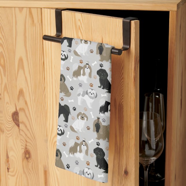Shih Tzu Dogs Paws and Bones Kitchen Towel (Thirds Fold)