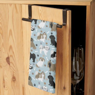 Shih Tzu Dogs Paws and Bones Tea Towel