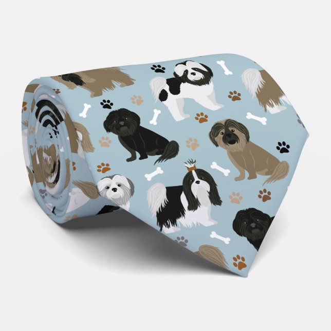 Shih Tzu Dogs Paws and Bones Tie (Rolled)