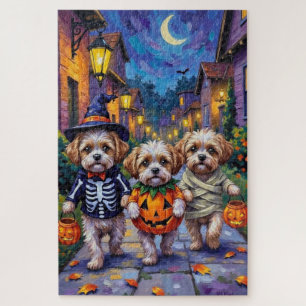Shih Tzu Dogs Trick-or-Treating Halloween Costumes Jigsaw Puzzle