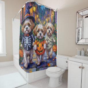 Shih Tzu Dogs Trick-or-Treating Halloween Costumes Shower Curtain