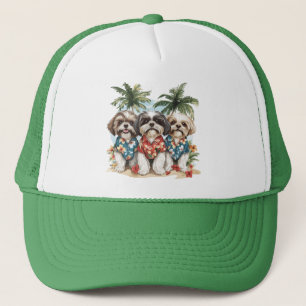 Shih Tzu Dogs Wearing Hawaiian Shirts Trucker Hat