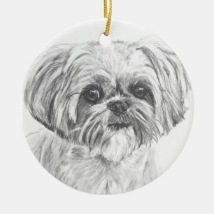Shih Tzu Drawing Ceramic Tree Decoration