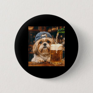 Shih Tzu Drinking Beer Funny Dog Meme 6 Cm Round Badge