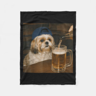 Shih Tzu Drinking Beer Funny Dog Meme Fleece Blanket