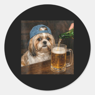 Shih Tzu Drinking Beer Funny Shih Tzu Dog Meme Classic Round Sticker