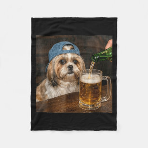 Shih Tzu Drinking Beer Funny Shih Tzu Dog Meme Fleece Blanket