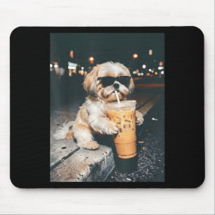 Shih Tzu Drinking Iced Coffee Funny Pet Lifestyle Mouse Pad