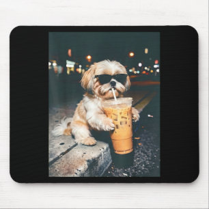 Shih tzu drinking iced coffee funny pet lifestyle mouse pad