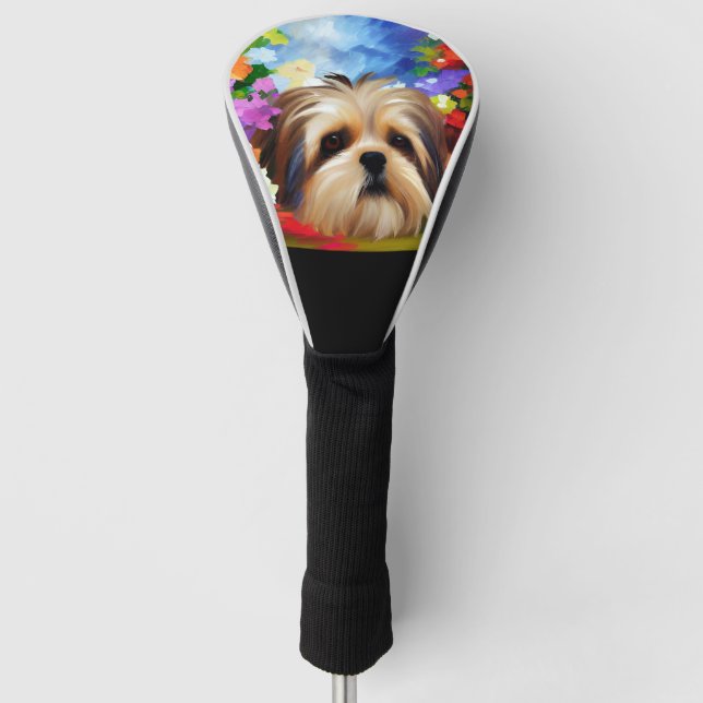 Shih Tzu Face Surrounded by Flowers Golf Head Cover (Front)