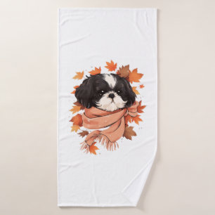 Shih Tzu Fall Dog Autumn Leaves Thanksgiving Copy Bath Towel