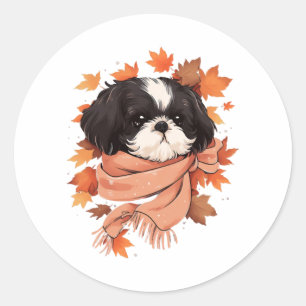 Shih Tzu Fall Dog Autumn Leaves Thanksgiving Copy  Classic Round Sticker