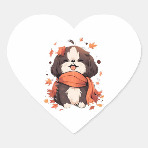 Shih Tzu Fall Dog Autumn Leaves Thanksgiving Copy Heart Sticker