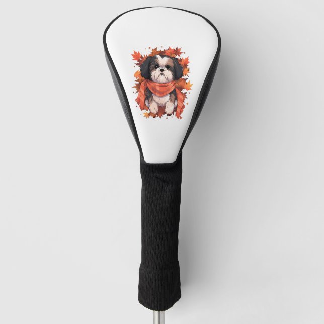 Shih Tzu Fall Dog Autumn Leaves Thanksgiving Golf Head Cover (Front)