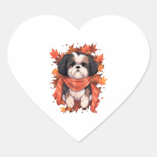 Shih Tzu Fall Dog Autumn Leaves Thanksgiving Heart Sticker