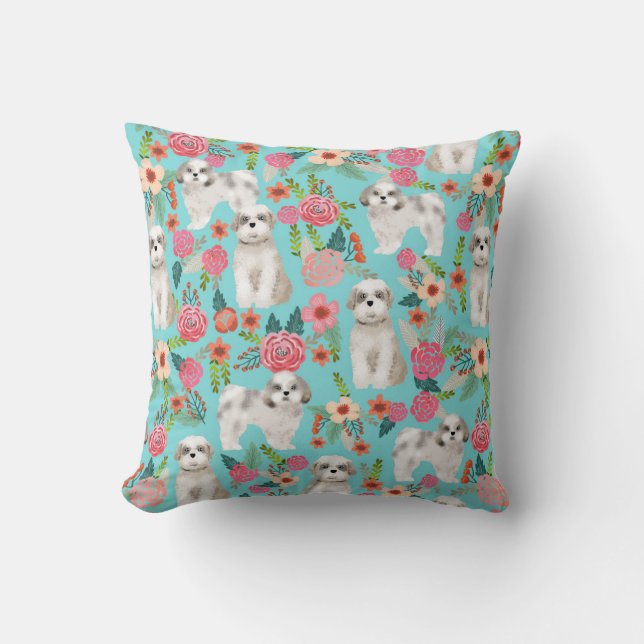 shih tzu florals pillow dog decor cute dog (Front)