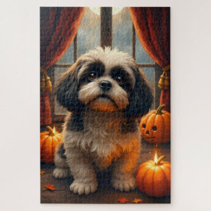 Shih Tzu Gothic Manor Halloween Portrait Art Jigsaw Puzzle