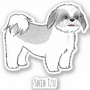 Shih Tzu Grey and White Cartoon Dog Vinyl Sticker