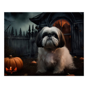 Shih Tzu Halloween Scary Poster