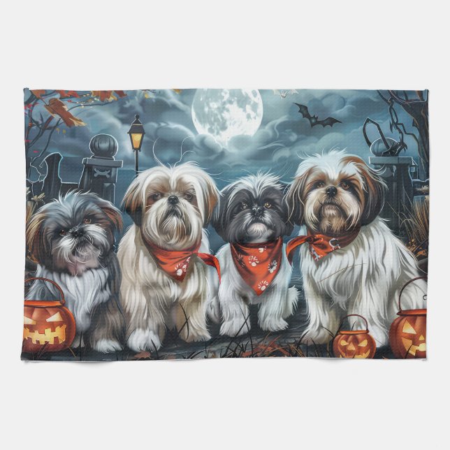 Shih Tzu Halloween Spooky Tea Towel (Horizontal)