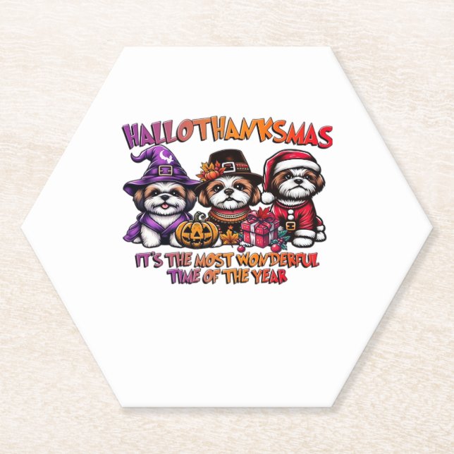 Shih Tzu Halloween Thanksgiving Christmas Classic  Paper Coaster (Front)