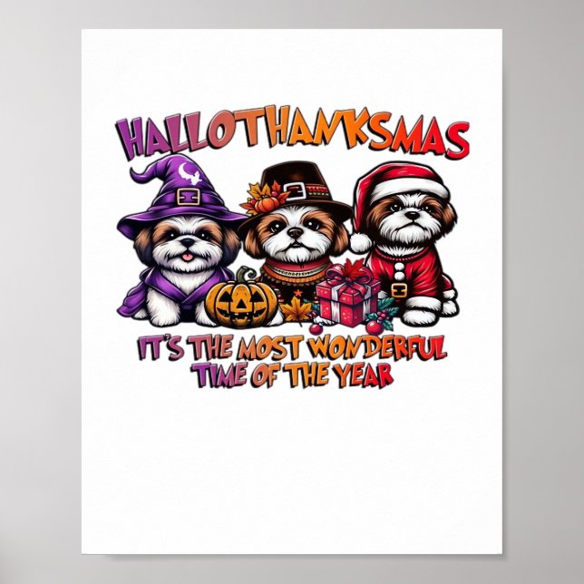 Shih Tzu Halloween Thanksgiving Christmas Classic  Poster (Front)