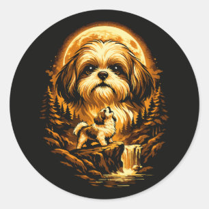 Shih Tzu Howling to The Moon Funny Dog Classic Round Sticker