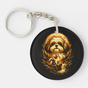 Shih Tzu Howling to The Moon Funny Dog Key Ring