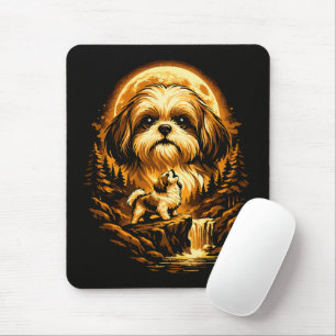 Shih Tzu Howling to The Moon Funny Dog Mouse Pad