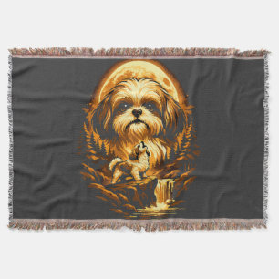 Shih Tzu Howling to The Moon Funny Dog Throw Blanket
