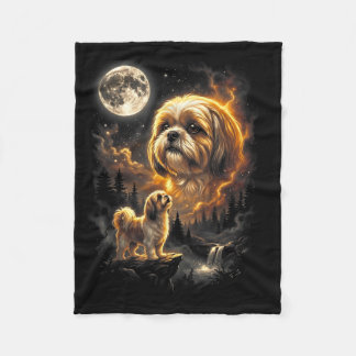 Shih Tzu Howling to The Moon Retro Vintage 90s Fleece Blanket