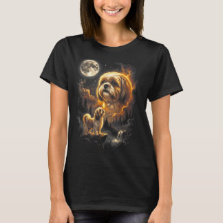 Shih Tzu Howling to The Moon Retro Vintage 90s T-Shirt