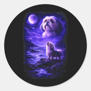 Shih Tzu Howling to The Moon Vintage 90s Funny Dog Classic Round Sticker