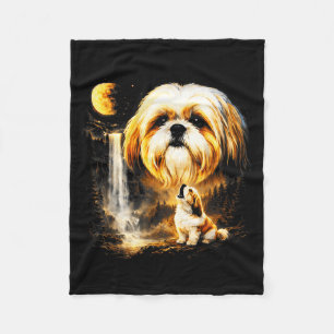 Shih tzu howling to the moon vintage 90s funny dog fleece blanket