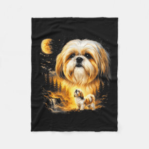 Shih tzu howling to the moon vintage 90s funny dog fleece blanket