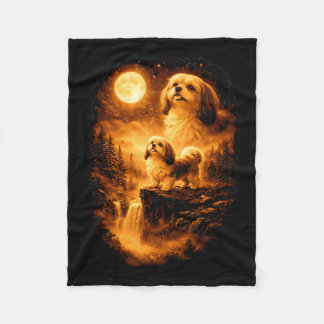 Shih Tzu Howling to The Moon Vintage 90s Funny Dog Fleece Blanket