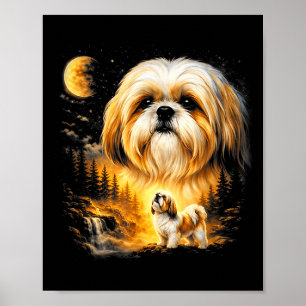 Shih tzu howling to the moon vintage 90s funny dog poster