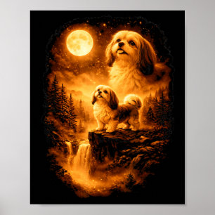 Shih Tzu Howling to The Moon Vintage 90s Funny Dog Poster
