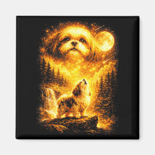 Shih tzu howling to the moon vintage mystical dog magnet
