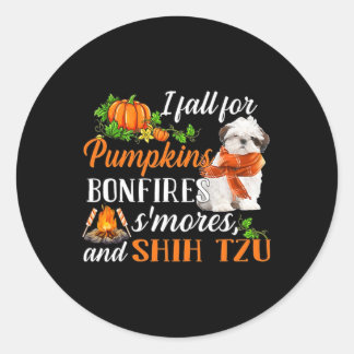 Shih Tzu I Fall For Pumpkins Bonfires Smores And D Classic Round Sticker