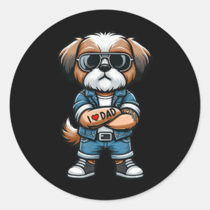 Shih Tzu I Love Dad Funny Dog Tattoo  Classic Round Sticker
