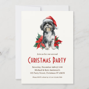Shih Tzu in a Santa Hat White Dog Christmas Party Invitation