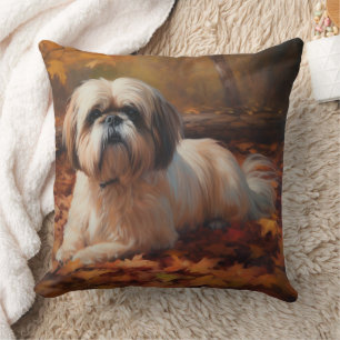 Shih Tzu in Autumn Leaves Fall Inspire Cushion