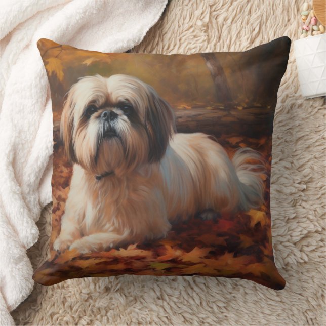 Shih Tzu in Autumn Leaves Fall Inspire Cushion (Blanket)